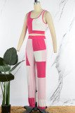 Pink Casual Plaid Print Patchwork Vests Pants U Neck Sleeveless Two Pieces