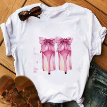 T-shirts à col rond basiques à imprimé décontracté roses