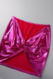 Розово-красный сексуальный однотонный с открытой спиной и косым воротником без рукавов из двух частей