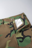 Groene Casual Camouflage Print Vest Turndown Kraag Tops