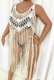 Black Sexy Solid Tassel Hollowed Out Swimwears Cover Up