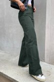 Green Casual Solid Patchwork High Waist Regular Wide Leg Cargo Denim Jeans