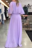 Пурпурные повседневные однотонные платья в стиле пэчворк с круглым вырезом Длинные платья Платья