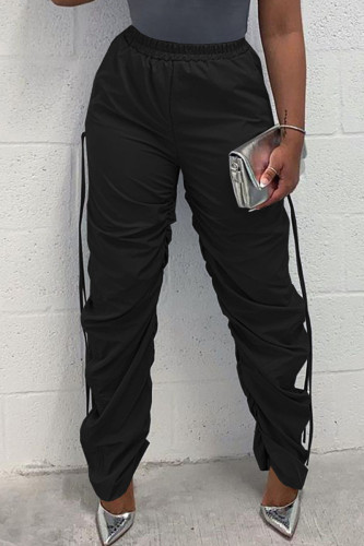 Black Casual Draw String Fold High Waist Pencil Ruched Sweatpants