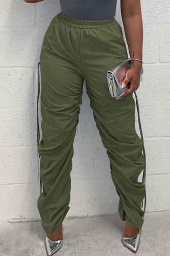 Green Casual Draw String Fold High Waist Pencil Ruched Sweatpants