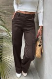 Jeans jeans regular marrom casual patchwork cintura alta