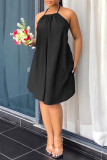 Black Sexy Casual Solid Bandage Backless Halter Sleeveless Dress Dresses