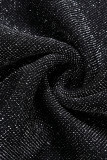Schwarze sexy feste ausgehöhlte Patchwork-Schnallen-Schlitz-asymmetrische gerade Kleider