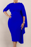 Royal Blue Elegant Solid Patchwork Flounce O Neck One Step Skirt Dresses