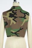 Grön Casual Camouflage Print Cardigan Turndown-krage Toppar
