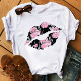 Luipaardprint Casual lippen bedrukt Basic T-shirts met ronde hals