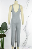 Lichtblauw Casual Solid Basic U-hals Normale jumpsuits