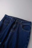 Jeans skinny in denim a vita alta con patchwork strappati casual blu scuro