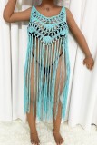 Yellow Sexy Solid Tassel Hollowed Out Swimwears Cover Up