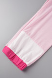 Pink Casual Plaid Print Patchwork Chalecos Pantalones U Cuello Sin mangas Dos piezas