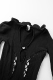 Zwarte sexy stevige uitgeholde doorzichtige magere jumpsuits met O-hals