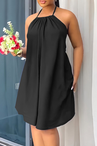 Черное сексуальное повседневное сплошное бинтовое платье без рукавов с открытой спиной и лямкой на шее