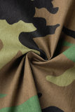 Grüne, lässige Strickjacke mit Camouflage-Print und Umlegekragen