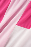 Gilet patchwork con stampa scozzese casual rosa Pantaloni con scollo a U senza maniche in due pezzi