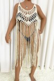 Black Sexy Solid Tassel Hollowed Out Swimwears Cover Up