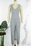 Lichtblauw Casual Solid Basic U-hals Normale jumpsuits