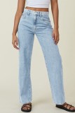 Jeans jeans casual azul claro com estampa de borboleta patchwork cintura alta