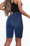 Shorts jeans skinny azul profundo casual patchwork liso cintura alta