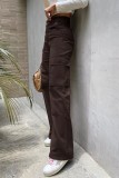 Bruine casual stevige patchwork jeans met hoge taille en normale spijkerbroek