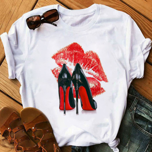 T-shirt basic con stampa casual rossa
