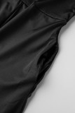 ブラックセクシーカジュアルソリッドバックレススパゲッティストラップレギュラージャンプスーツ