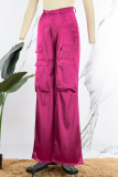 Rose Red Casual Solid Patchwork Pocket High Waist Straight Solid Color Bottoms