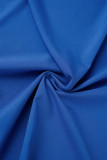 Blusas de colarinho mandarim com fivela azul casual sólido patchwork