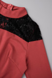 Rode casual stevige patchwork halve coltrui reguliere jumpsuits