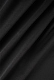 Schwarzer, eleganter, fester Patchwork-Overall mit geradem O-Ausschnitt