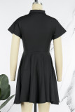 Red Casual Solid Patchwork Turndown Collar Short Sleeve Dress