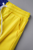 Желтый Синий Повседневная спортивная одежда Однотонный Пэчворк U-образный вырез Из двух частей