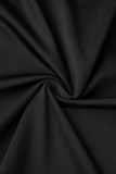 Zwarte casual effen rugloze O-hals jurk met korte mouwen
