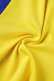 Roupas esportivas casuais amarelo azul patchwork sólido decote em U duas peças