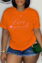Оранжевые повседневные винтажные лоскутные футболки с круглым вырезом и буквами O