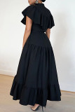 Черные однотонные платья трапециевидной формы с оборками и пряжкой в ​​стиле пэчворк для колледжа