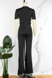 Black Elegant Solid Patchwork O Neck Straight Jumpsuits