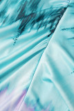 Vestidos rectos de cuello oblicuo con abertura de patchwork ahuecados con estampado sexy azul claro
