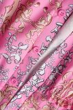 ピンク カジュアル プリント パッチワーク ターンダウン カラー ロング スリーブ ドレス