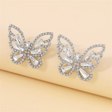 White Casual Butterfly Patchwork Rhinestone Earrings