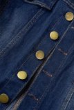 Blue Casual Solid Patchwork Buttons Turndown Collar Short Sleeve Skinny Denim Jumpsuits