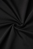 Zwarte sexy effen patchwork hete boor schuine kraag eenstaps rokjurken