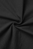 Черный сексуальный однотонный лоскутное прозрачное платье с круглым вырезом и короткими рукавами из двух частей