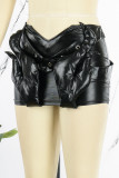 Black Sexy Street Solid Patchwork Regular Low Waist Solid Color Bottoms