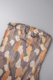 Robes de jupe crayon sans bretelles en patchwork imprimé sexy marron