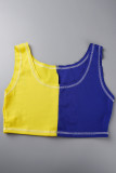 Yellow Blue Casual Sportswear Solid Patchwork U Neck Two Pieces